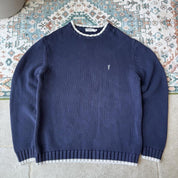 Yves Saint Laurent YSL Embroidered Thick Knitted Navy Sweatshirt with White trim M - Threads Uncovered
