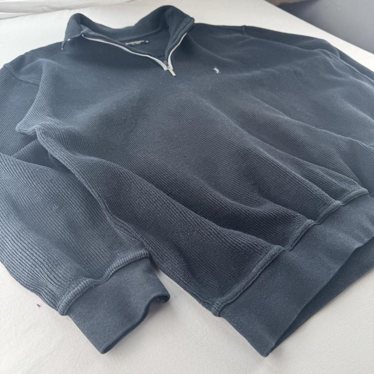 Yves Saint Laurent YSL Embroidered Thick Ribbed Quarter Zip XL - Threads Uncovered
