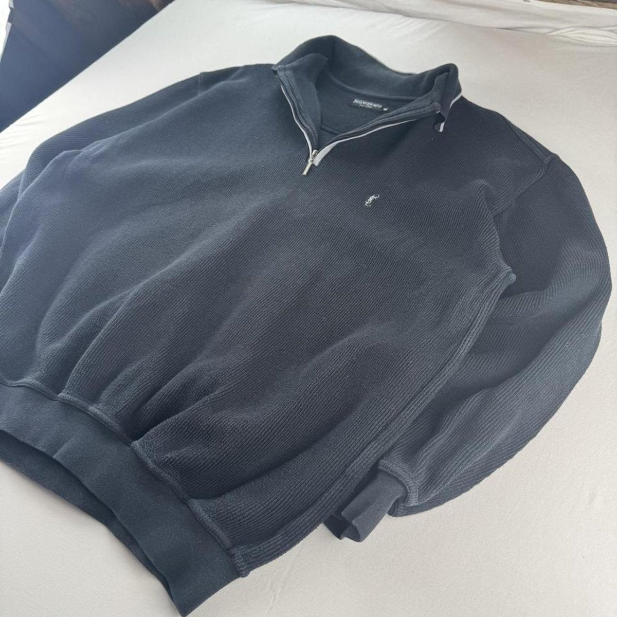 Yves Saint Laurent YSL Embroidered Thick Ribbed Quarter Zip XL - Threads Uncovered