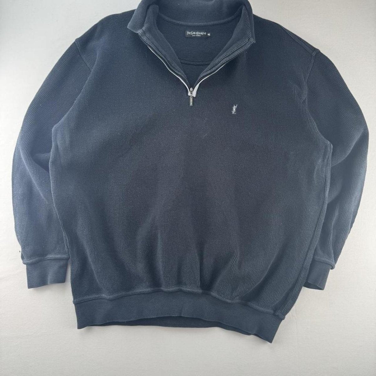Yves Saint Laurent YSL Embroidered Thick Ribbed Quarter Zip XL - Threads Uncovered