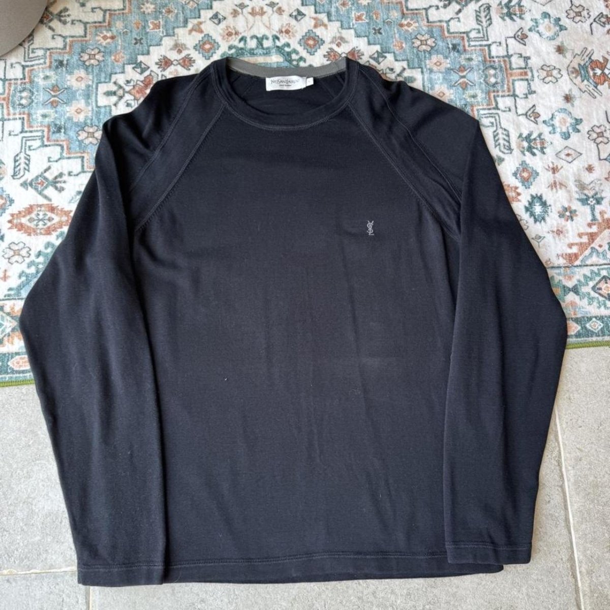 Yves Saint Laurent YSL Embroidered Thin Knitted Black Sweatshirt L - Threads Uncovered