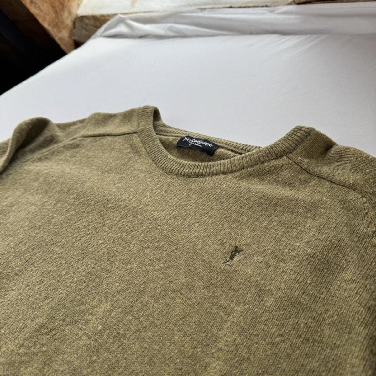 Yves Saint Laurent YSL Khaki Woolen Knitted Jumper M - Threads Uncovered