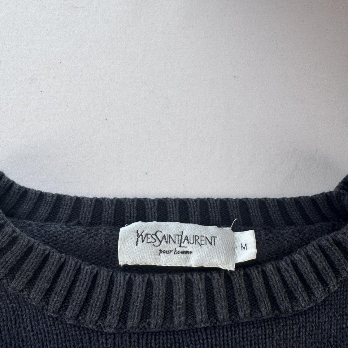 Yves Saint Laurent YSL Thick Embroidered Black Knitted Crewneck M - Threads Uncovered