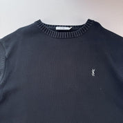 Yves Saint Laurent YSL Thick Embroidered Black Knitted Crewneck M - Threads Uncovered