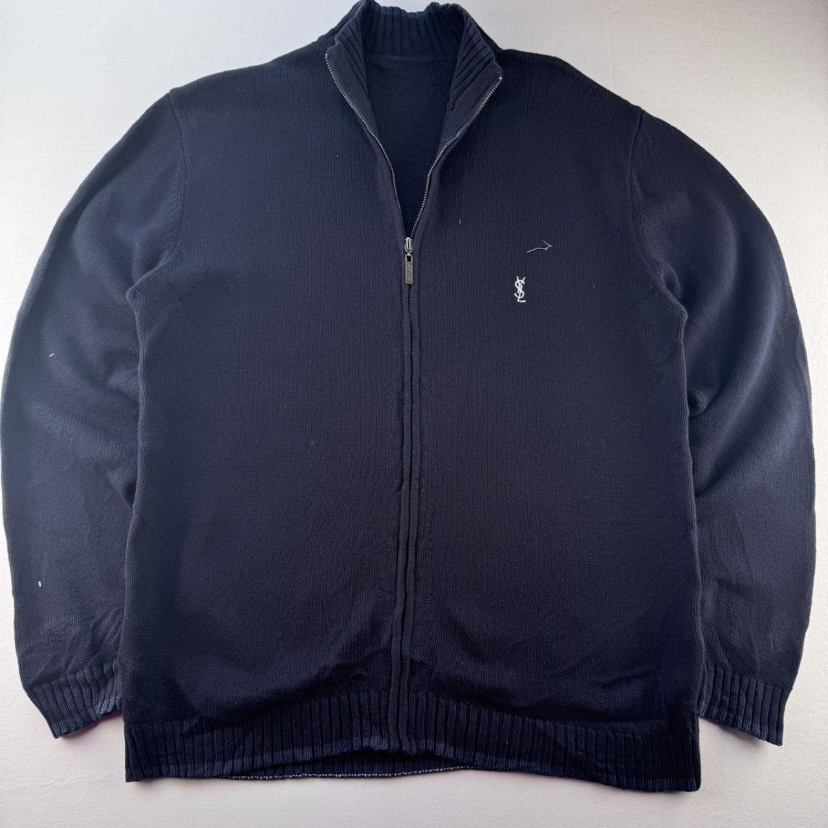 Yves Saint Laurent YSL Thick Embroidered Full Zip Jumper L - Threads Uncovered