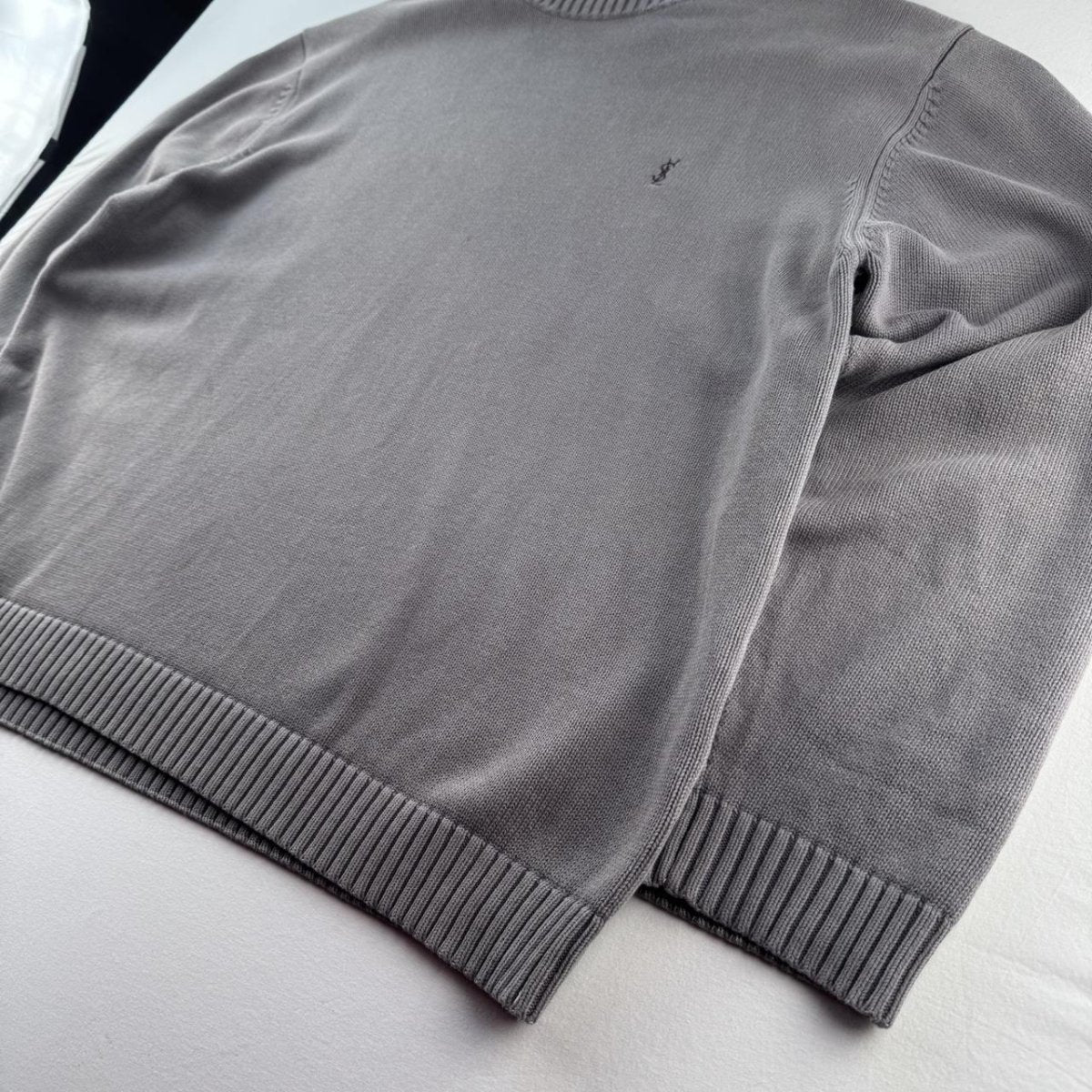 Yves Saint Laurent YSL Thick Embroidered Grey Sweatshirt XXL - Threads Uncovered