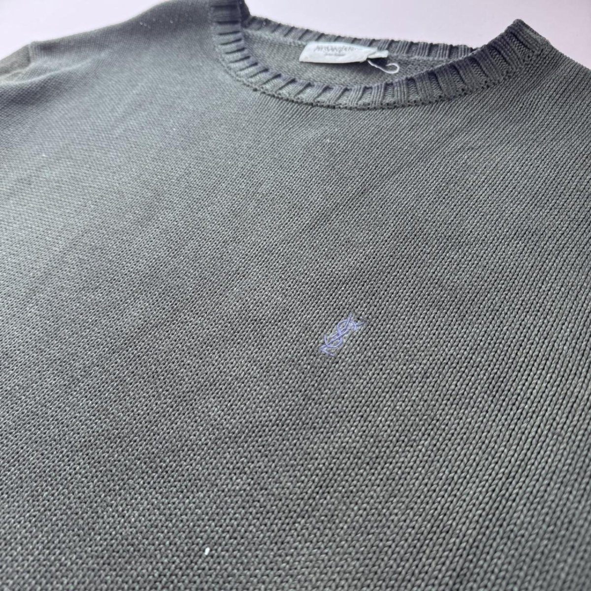 Yves Saint Laurent YSL Thick Embroidered Logo Two Tone Crewneck XL - Threads Uncovered