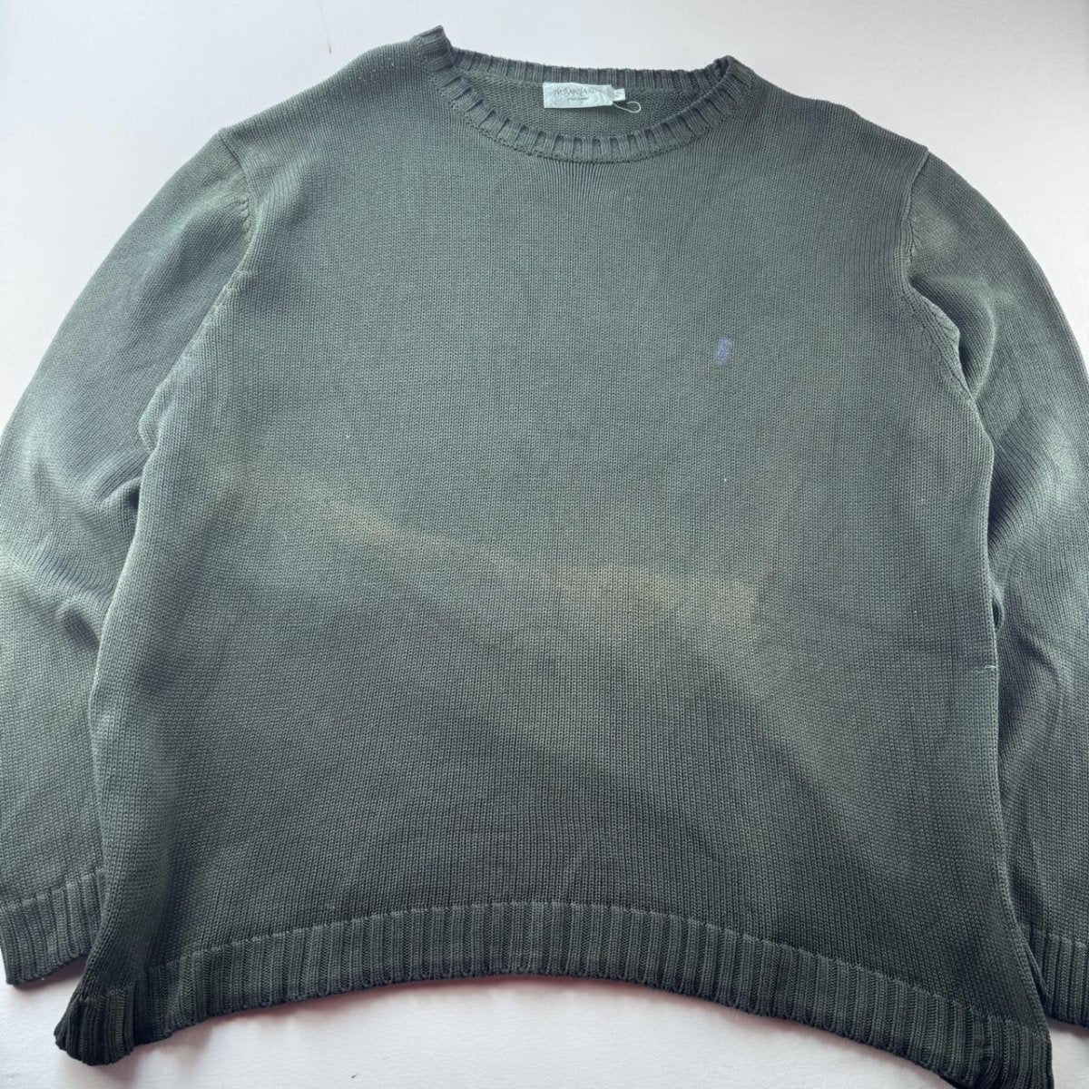 Yves Saint Laurent YSL Thick Embroidered Logo Two Tone Crewneck XL - Threads Uncovered