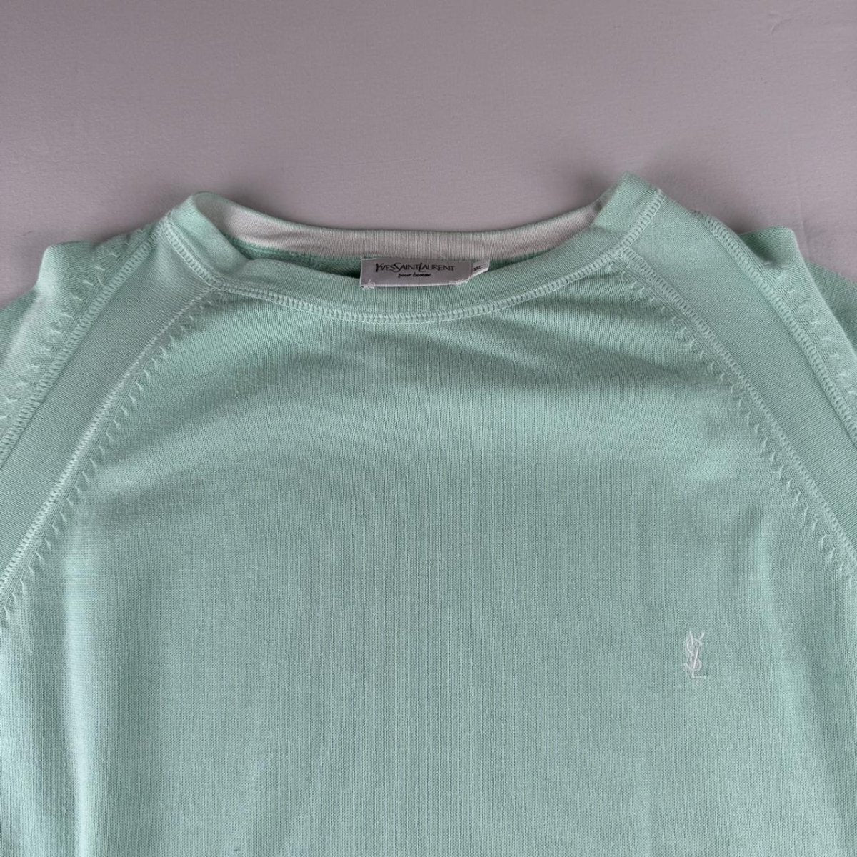 Yves Saint Laurent YSL Thin Mint Green Embroidered Logo Knitted Jumper XXL - Threads Uncovered