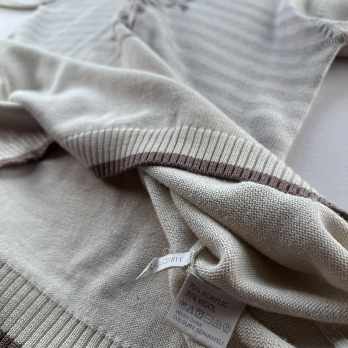 Yves Saint Laurent YSL Wool Blend Cream and Brown Knitted Jumper L - Threads Uncovered